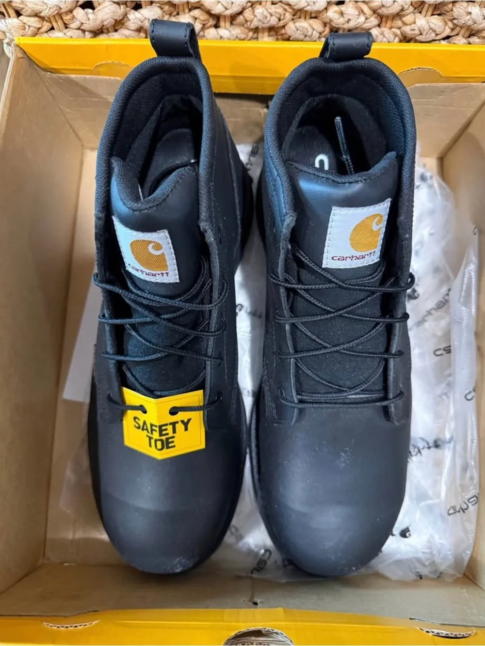 Men's Black Carhartt Steel Toe Work Boots - Durable Lace-Up Safety Style